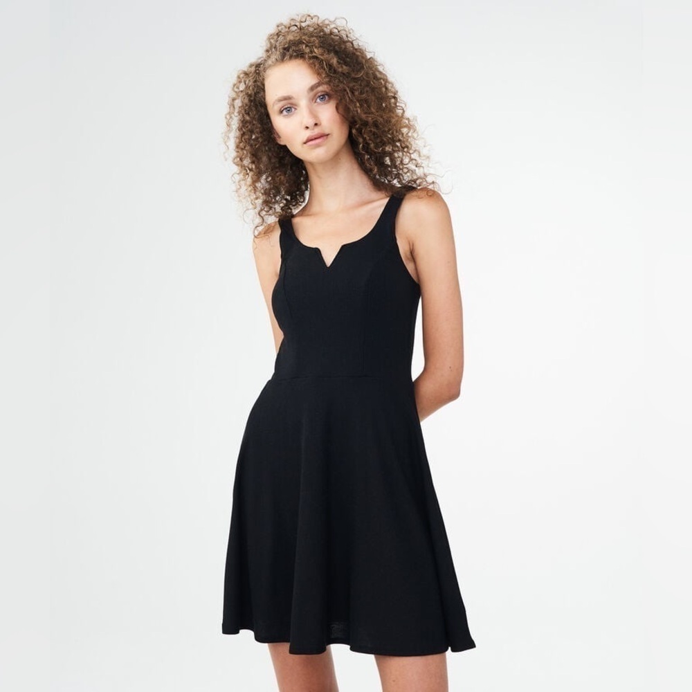 Aeropostale Solid Notch-Neck Fit & Flare Dress